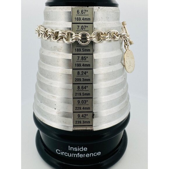 Sterling Silver 925 Double Round Link Charm Bracelet with Engraved K Oval Charm - Picture 5 of 13